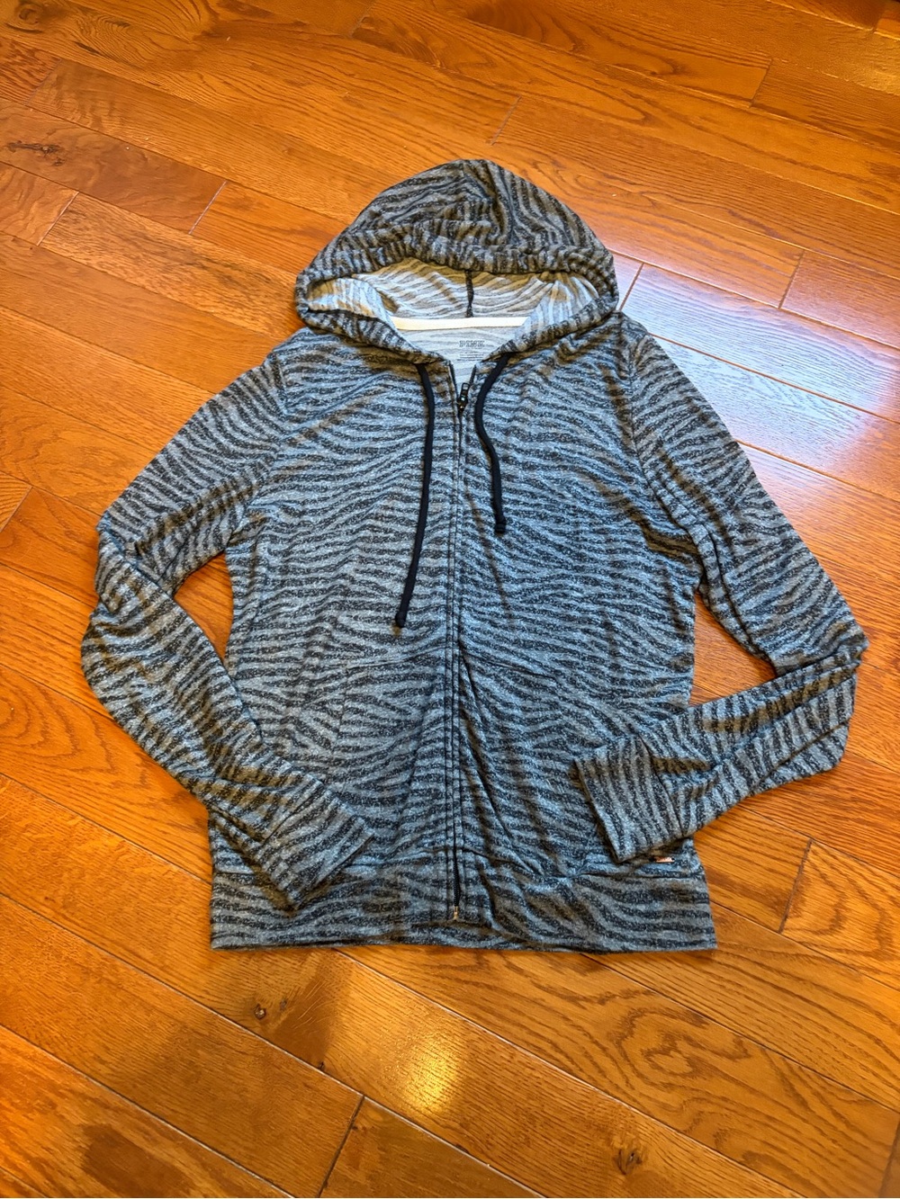 PINK Victoria's Secret Gray Zebra-Print Zip Hoodie